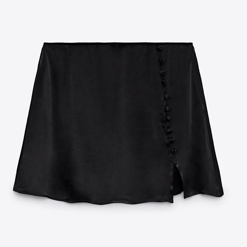 Zara Satin Black Mini Skirt - Xl